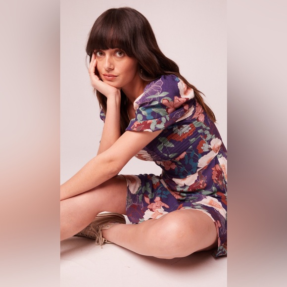 NWT Band Of The Free Aimee Purple Floral Puff Sleeve, MED - Picture 5 of 8